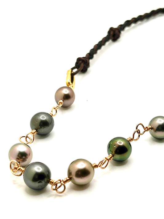 Near Round Tahitian Pearl Chain with Gold filled wire and clasps