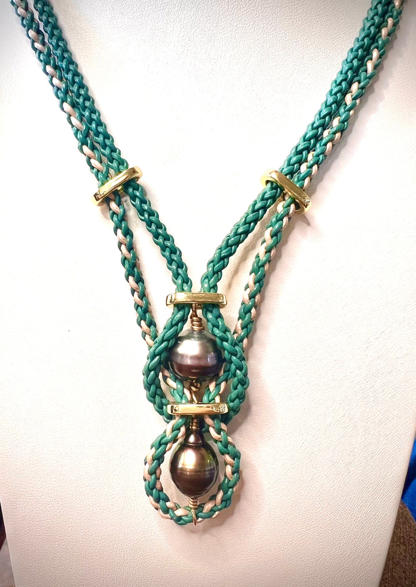 #35 Double Lariat - turquoise/cream