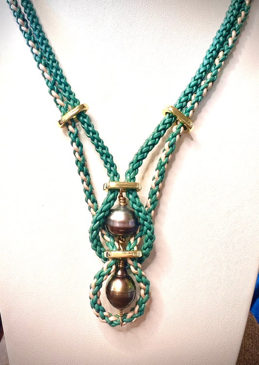 #35 Double Lariat - turquoise/cream