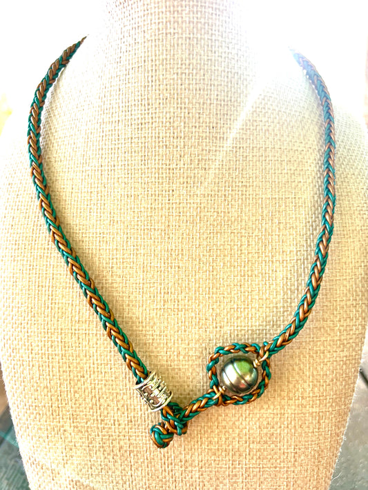 Lariat Leather Necklace with Baroque Tahitian Pearl