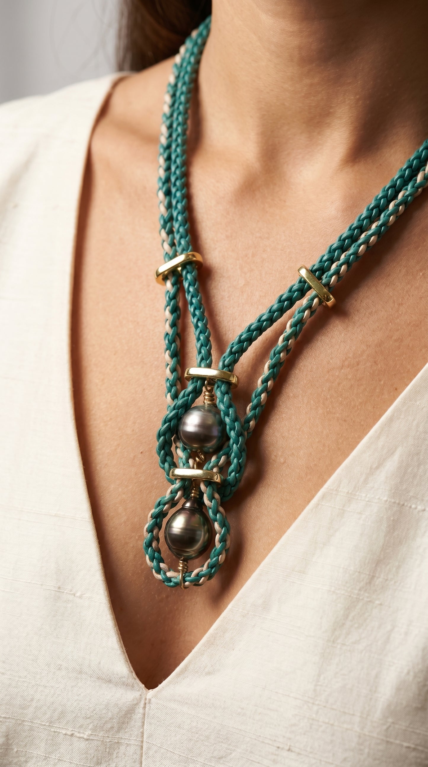 #35 Double Lariat - turquoise/cream