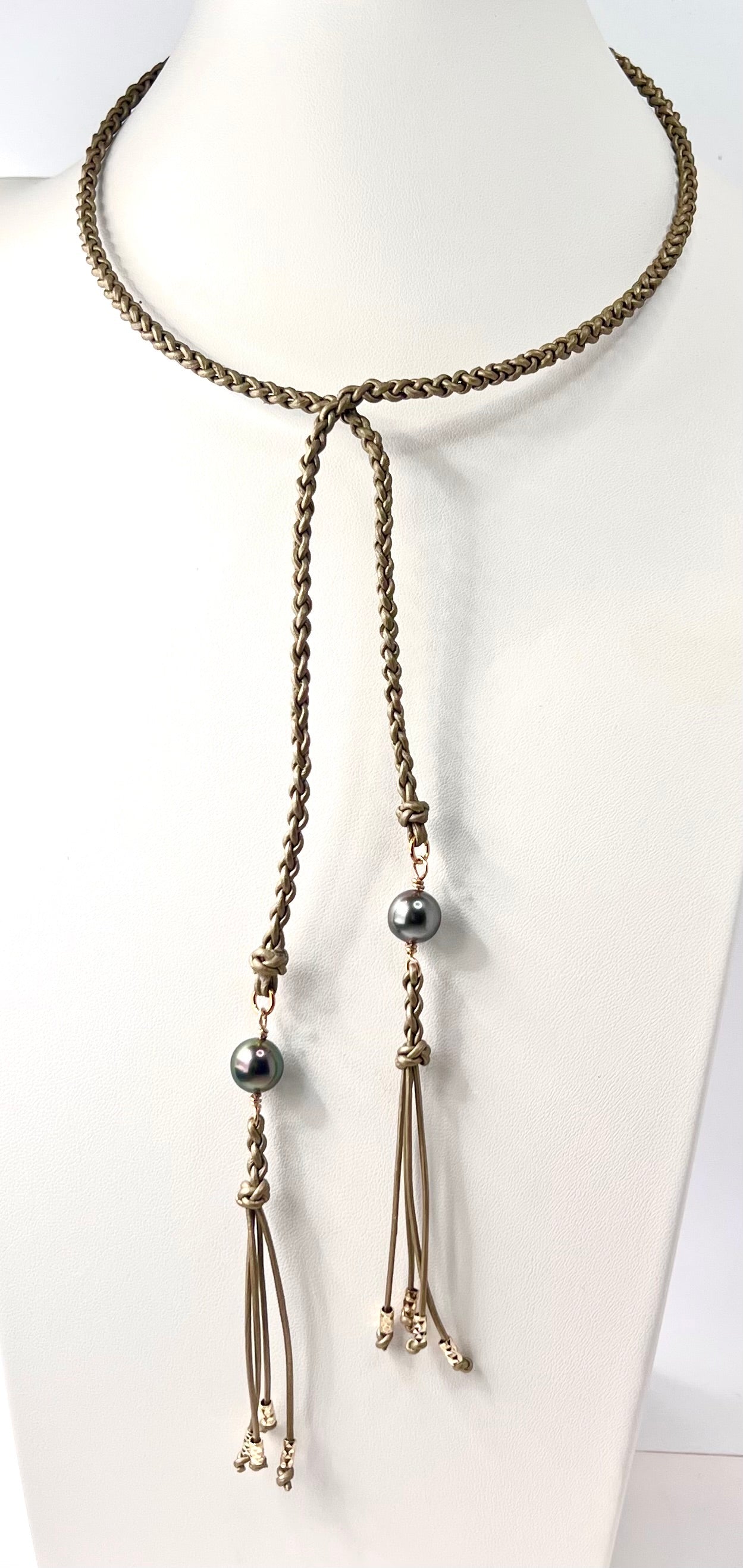 #31 Open Lariat - metallic olive duo
